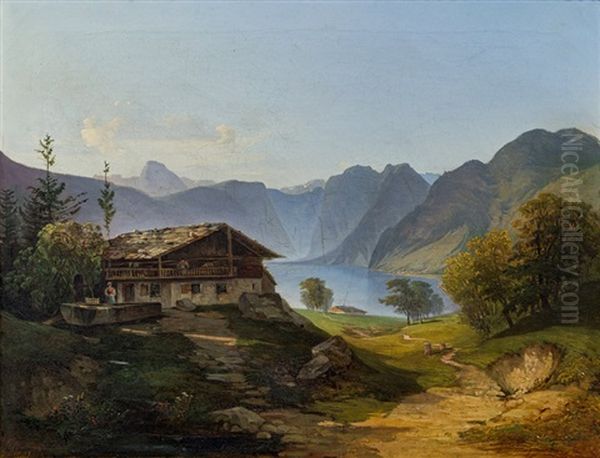 Bauerngehoft Am Grundlsee Oil Painting by Adalbert Stifter