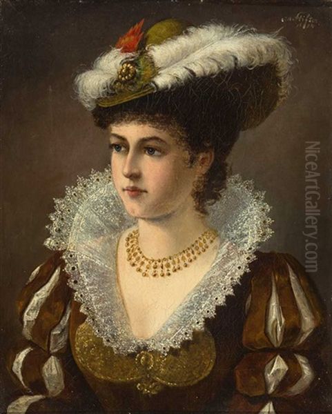 Portrait Einer Jungen Frau Im Kostum Des 17. Jh. Oil Painting by Moritz Stifter