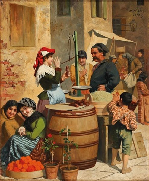 Market Scene In Trieste Oil Painting by Moritz Stifter