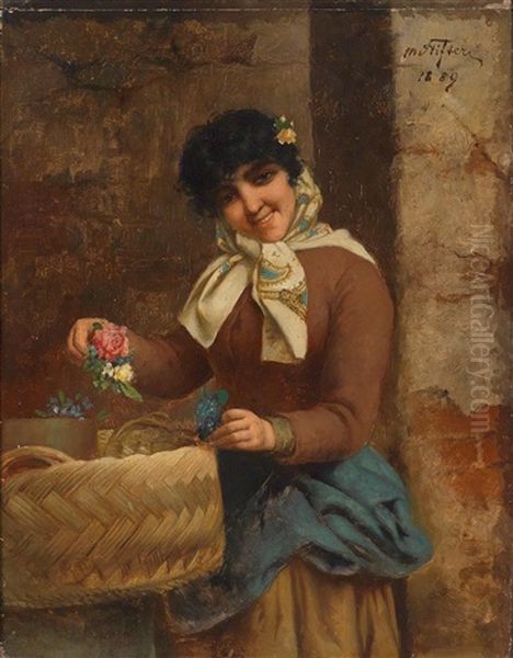 The Flower Seller Oil Painting by Moritz Stifter