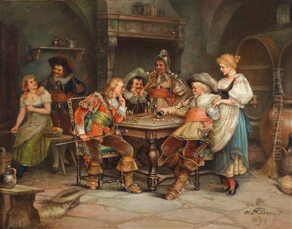 Das Wurfelspiel Der Musketiere Oil Painting by Moritz Stifter