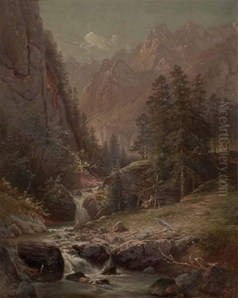 Am Lagerfeuer Sitzender Waldarbeiter Oil Painting by Adolf Stiglmayr