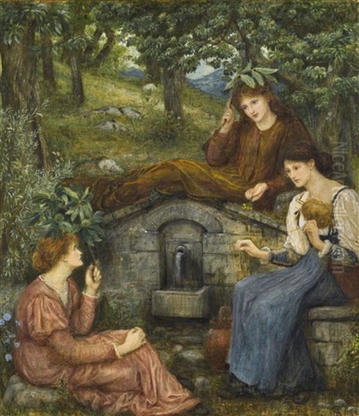 By A Clear Well, Within A Little Field Oil Painting by Marie Spartali Stillman