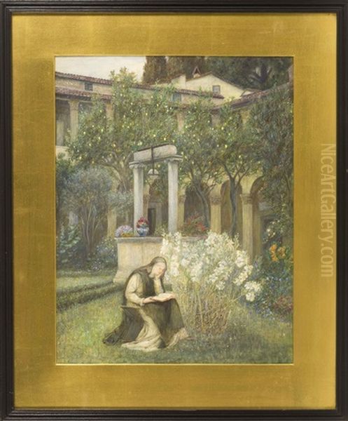 Saint Catherine In Her Garden Oil Painting by Marie Spartali Stillman