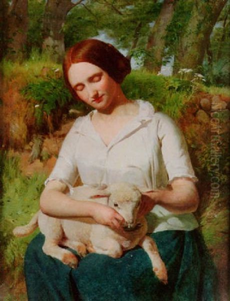 A Lassie And Lamb by John Stirling