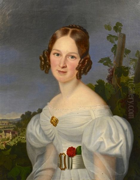 Portrait Of Lady In White Oil Painting by Franz Seraph Stirnbrand