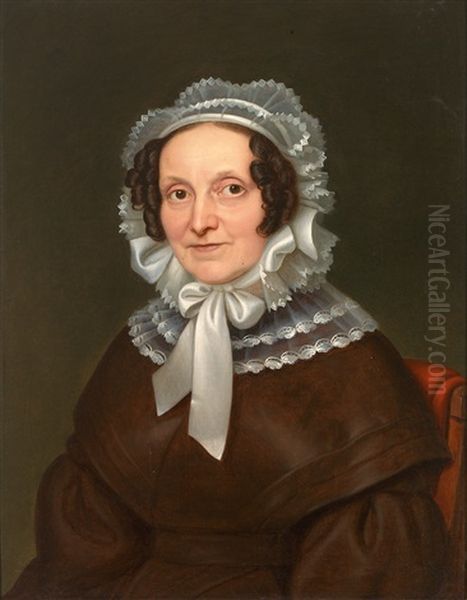 Portrait Einer Dame Mit Weisem Spitzenhaubchen Und Stopsellocken Oil Painting by Franz Seraph Stirnbrand