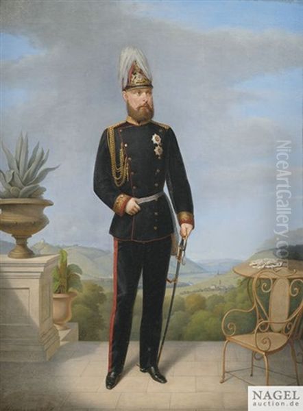 Portrait Des Konigs Karl I. Von Wurttemberg Auf Einer Terrasse Vor Weitem Landschaftshintergrund Oil Painting by Franz Seraph Stirnbrand