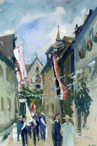 Festumzug In Einer Geschmuckten Gasse Oil Painting by Karl Stirner