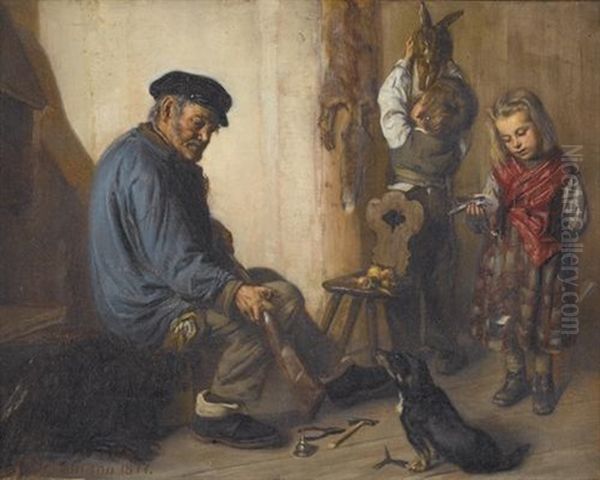 Daheim Nach Der Jagd Oil Painting by Fritz (Friedrich) Stirnimann