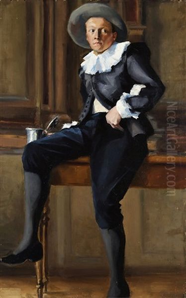 Young Man In A Historical Costume Oil Painting by Beda Stjernschantz