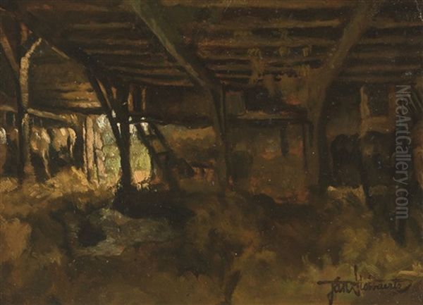 In The Stable; View Inside The Stable; La Bicoque (3 Works) Oil Painting by Jan (Jean Baptiste) Stobbaerts