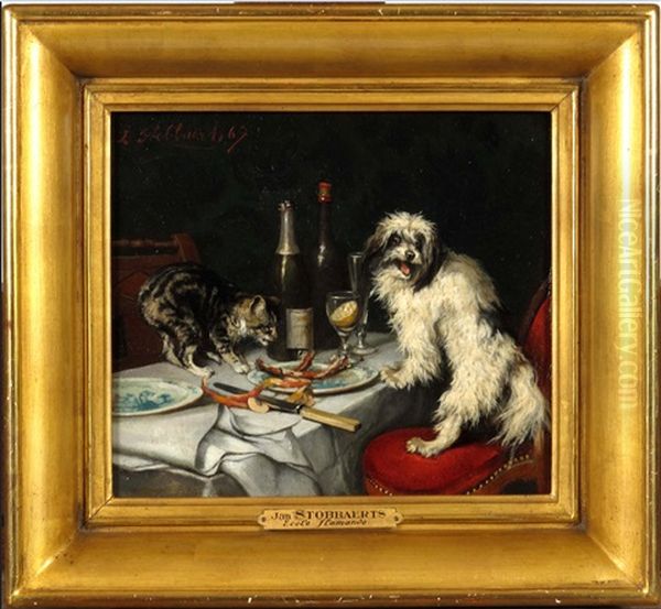 Entre Chien Et Chat Oil Painting by Jan (Jean Baptiste) Stobbaerts