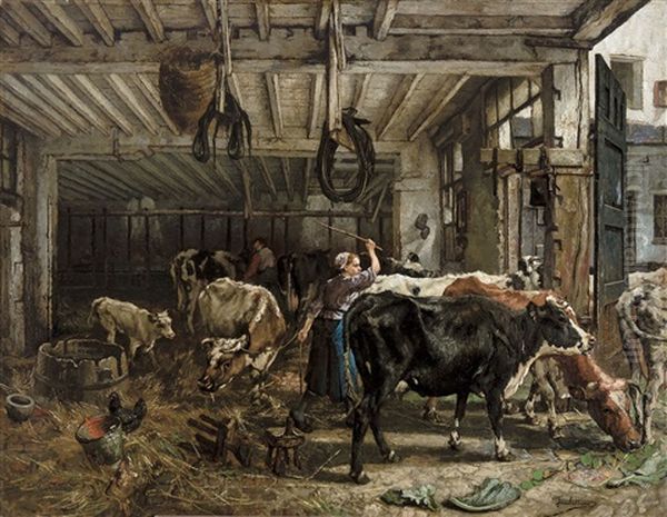 Sortie Des Vaches Oil Painting by Jan (Jean Baptiste) Stobbaerts