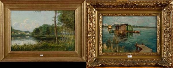 Etang A Isque Et Cabane De Pecheur Sur Un Etang (2 Works) Oil Painting by Pieter Stobbaerts