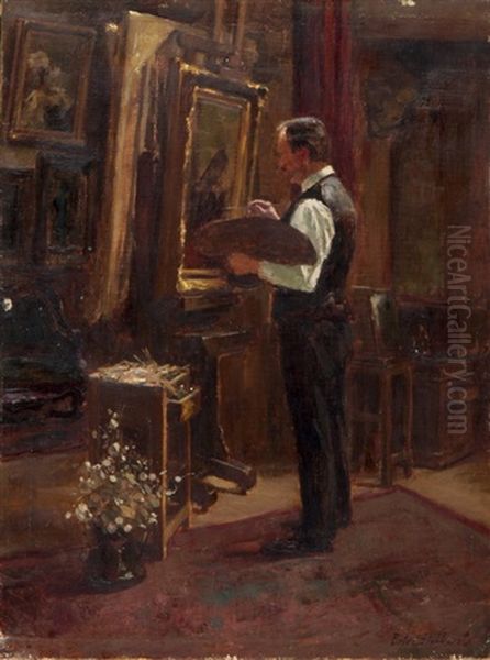 Selbstbildnis Im Atelier Oil Painting by Pieter Stobbaerts