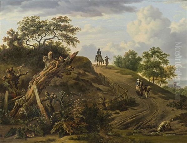 Landschaft Mit Reiter Und Wanderern Oil Painting by Franz Stoeber