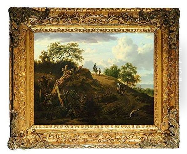 Baumbestandene Hugellandschaft Mit Landleuten Oil Painting by Franz Stoeber