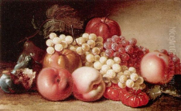 Still Life Of Peaches, Grapes, Figs, Tomatoes, And An Apple Oil Painting by Franz Stoeber