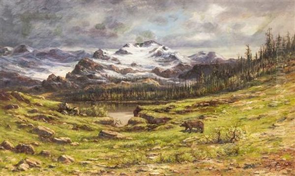 Landscape With Bear Oil Painting by Charles S. Stobie