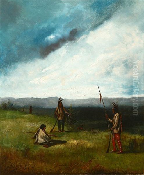 Ute Indians In A Landscape Oil Painting by Charles S. Stobie