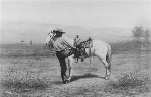 Tightening The Flank Cinch Oil Painting by Charles S. Stobie