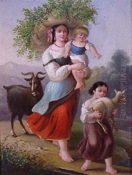 Junge Bauerinnen Mit Ihren Kindern Oil Painting by Johann Heinrich Stobwasser