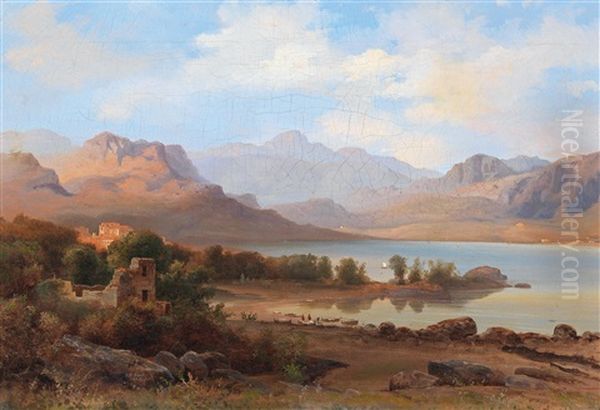 Romantic Lakeland Landscape Oil Painting by Johann Friedrich Stock