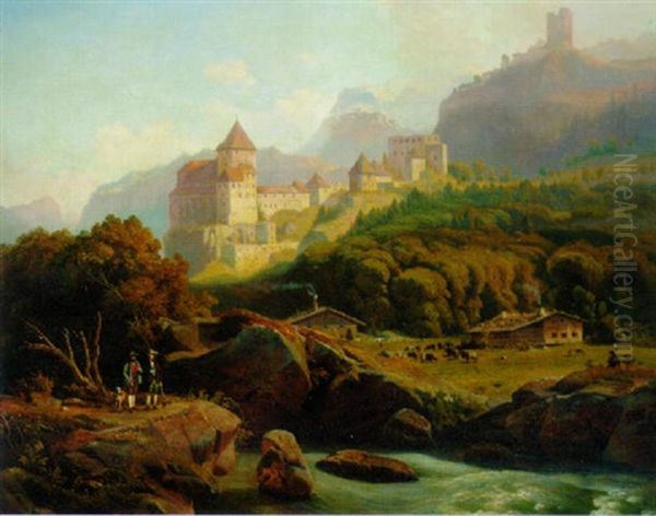 Schloss Frostberg In The Tirol Oil Painting by Johann Friedrich Stock