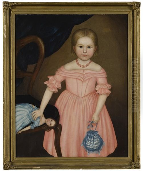 Portrait Of A Young Girl In A Pink Dress With A Doll Oil Painting by Joseph Whiting Stock