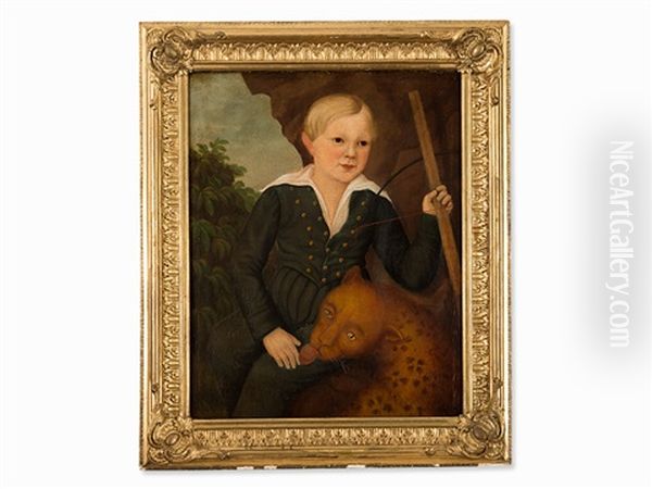 Boy With Cheetah Oil Painting by Joseph Whiting Stock