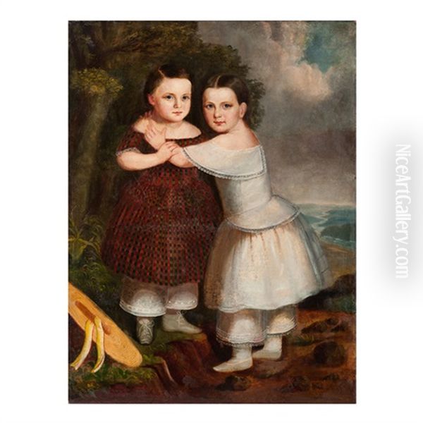 Twin Girls Oil Painting by Joseph Whiting Stock