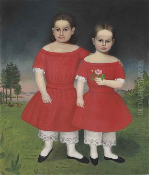 Portrait Of Two Girls In Pantaloons Oil Painting by Joseph Whiting Stock