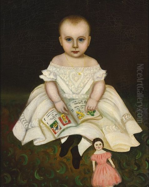 Portrait Of A Young Girl With Open Primer And Doll Oil Painting by Joseph Whiting Stock