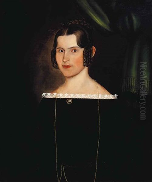 Portrait Of A Woman In A Black Dress Oil Painting by Joseph Whiting Stock