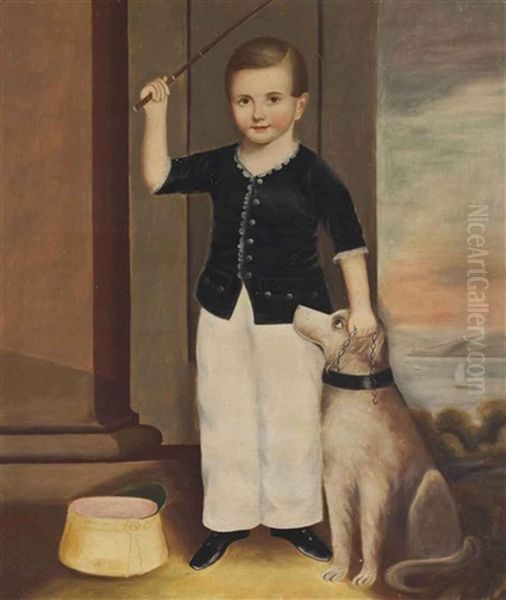 Portrait Of Daniel Shotwell Vail With His Dog Oil Painting by Joseph Whiting Stock