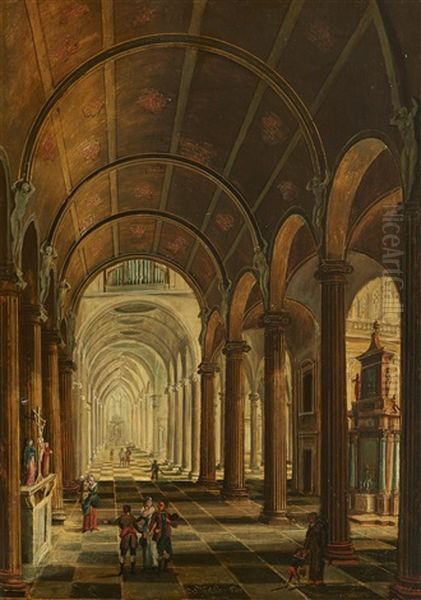 Church Interior With Barrel Vaulting Oil Painting by Christian Stoecklin