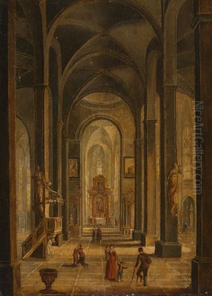 2 Tafeln: Kircheninterieur - Blick In Einen Gotischen Chorumgang Oil Painting by Christian Stoecklin