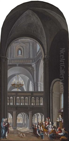 Gotisches Kircheninterieur Mit Figurenstaffage Oil Painting by Christian Stoecklin