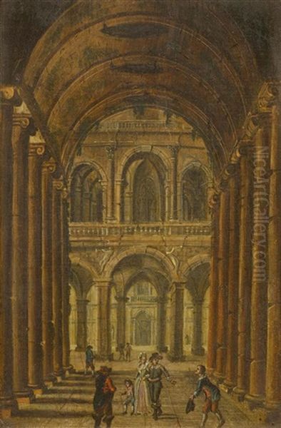 Pair Of Works: Church Interiors Oil Painting by Christian Stoecklin