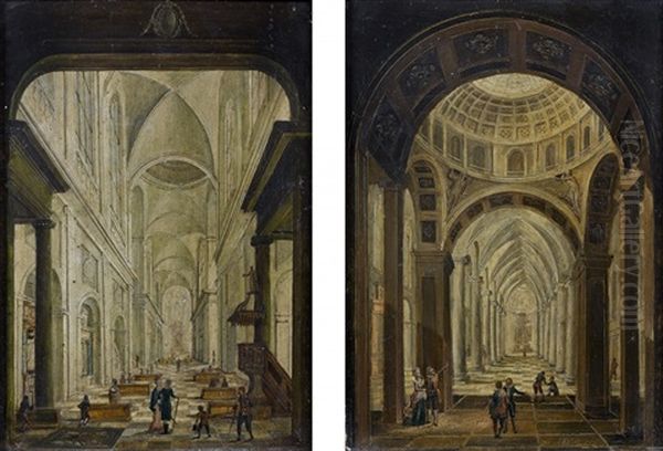 Vues D'interieurs D'eglises (pair) Oil Painting by Christian Stoecklin