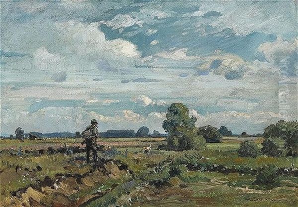 Jager In Moorlandschaft Oil Painting by Hermann Stockmann