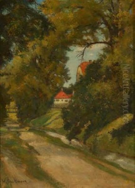 Weg Mit Blick Auf Das Dachauer Schloss Oil Painting by Hermann Stockmann