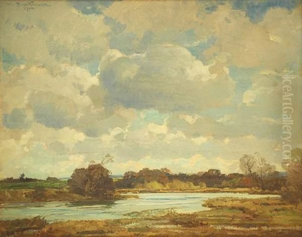 Amper-fluslandschaft Bei Dachau/ Munchen Oil Painting by Hermann Stockmann