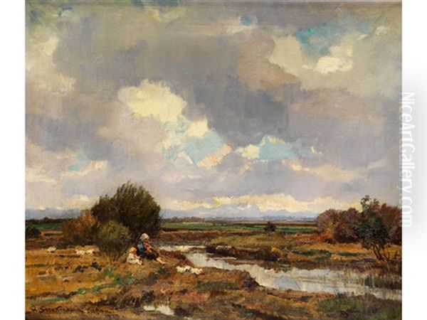 Moorlandschaft Mit Figurenstaffage by Hermann Stockmann