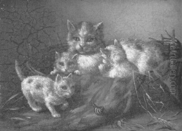 Katzenfamilie Oil Painting by Minna Stocks