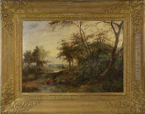 Landscape With Figures Oil Painting by Ildephonse Stocquart