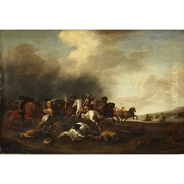 Ryttarbatalj Oil Painting by Jan Jacobsz van der Stoffe