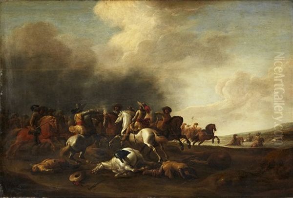 Battles On The Field Oil Painting by Jan Jacobsz van der Stoffe