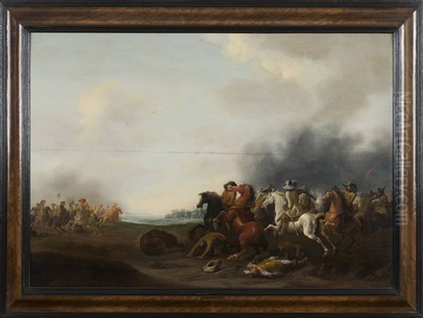 Combat De Cavaliers Oil Painting by Jan Jacobsz van der Stoffe